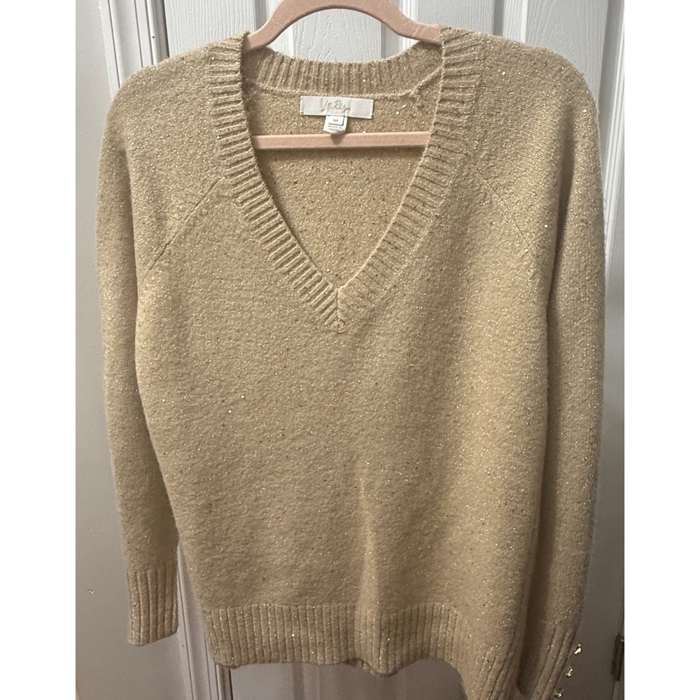 Lilly Pulitzer Kaycee Sequin Metallic Sweater Women's Size M Pullover V Neck